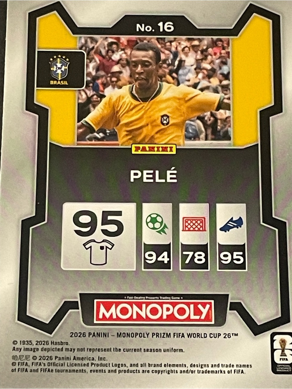 2026 Panini Prizm Monopoly FIFA World Cup #16 Pele Brazil Base Card - Picture 5 of 6